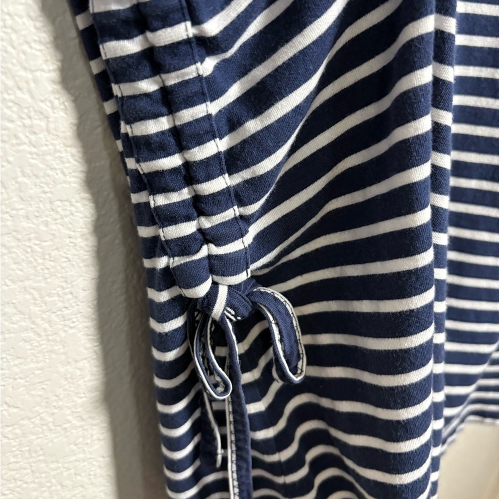 Toad&Co Organic Cotton Samba Muse Navy/White Striped Dress w Side Cinch, Pocket - Picture 2 of 13
